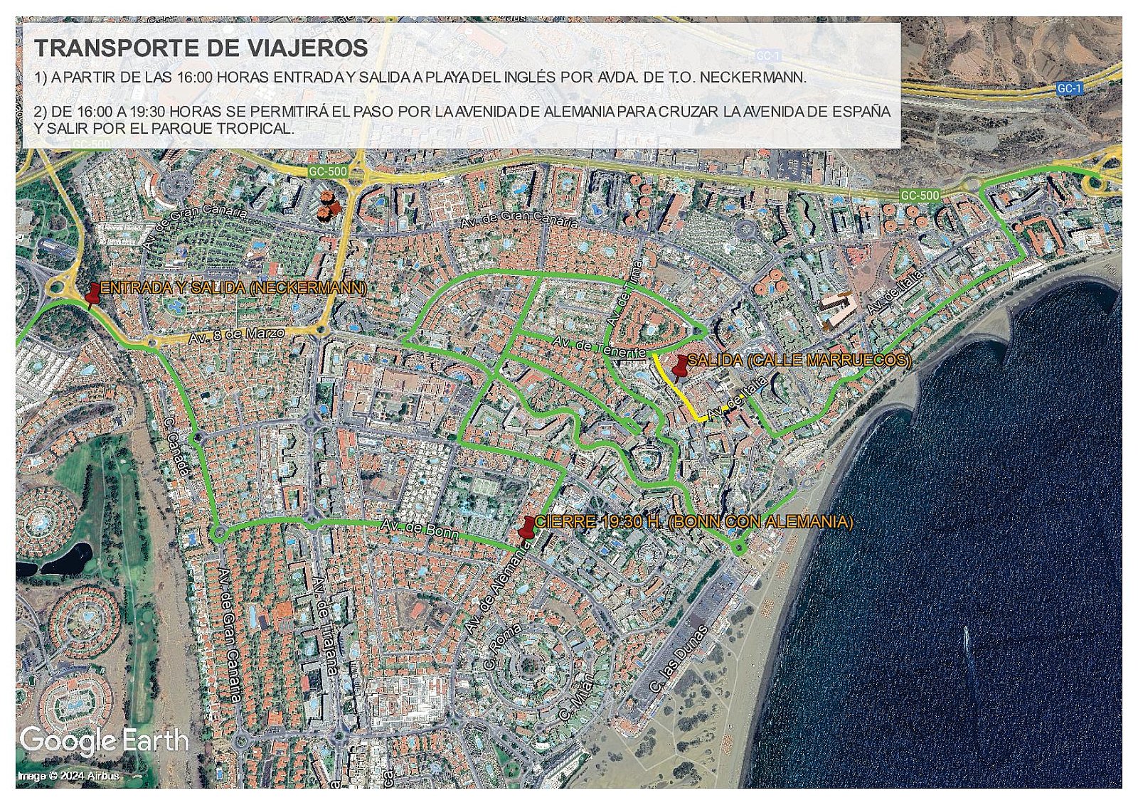 MAPA_TRANSPORTES_DE_VIAJEROS - El plan de movilidad para la Gran Cabalgata de Maspalomas cerrará calles y recomienda usar el transporte público
